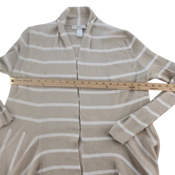 Tan Striped Cardigan Womens 1X High Low Knit Ribbed White Beige Boho Bohemian - Picture 8 of 13